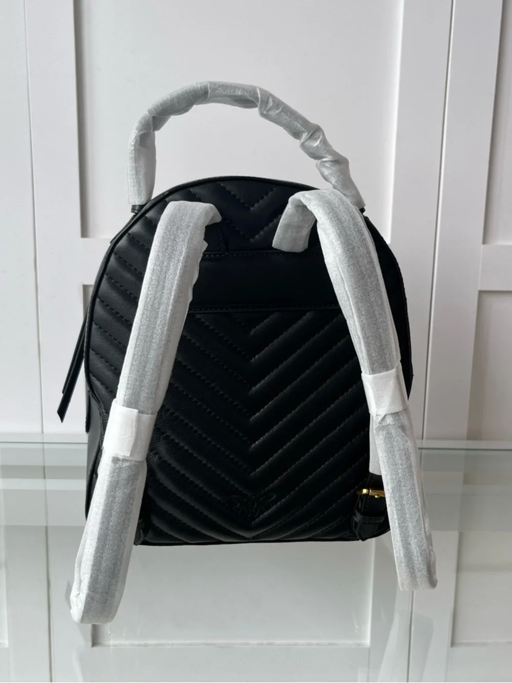 Pinko Black Quilted Backpack with Gold Bird Ring